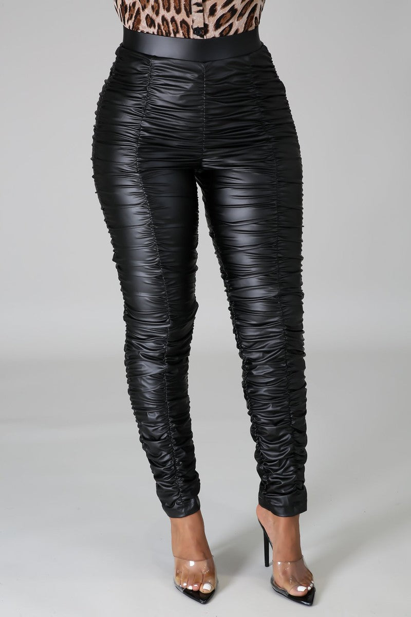 High Waist Faux Leather Pants - DK