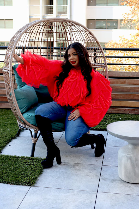 Ruffle Your Feathers Top Plus Red